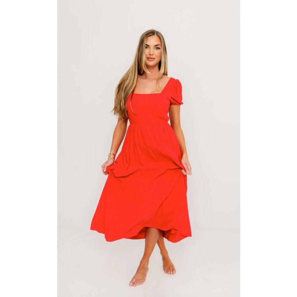 Worth Collective August Open Back Midi Dress in Poppy Bump Friendly Small NWT